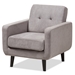 Baxton Studio Carina Mid-Century Modern Light Grey Fabric Upholstered Lounge Chair