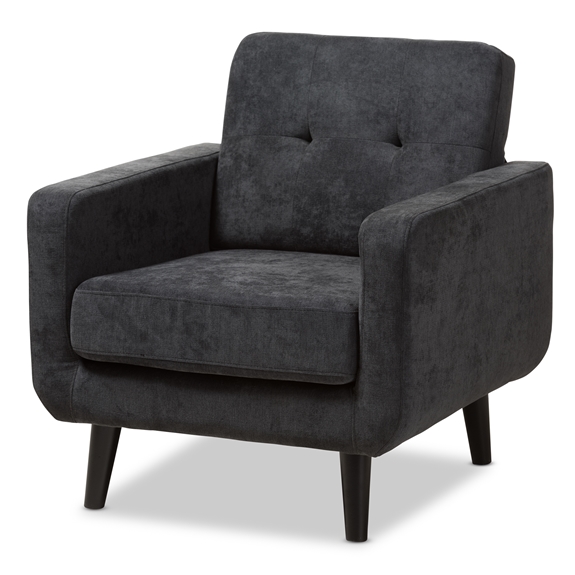 Baxton Studio Carina Mid-Century Modern Dark Grey Fabric Upholstered Lounge Chair