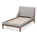Baxton Studio Louvain Modern and Contemporary Greyish Beige Fabric Upholstered Walnut-Finished Twin Sized Platform Bed - BBT6696-Greyish Beige-Twin