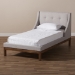 Baxton Studio Louvain Modern and Contemporary Greyish Beige Fabric Upholstered Walnut-Finished Twin Sized Platform Bed - BBT6696-Greyish Beige-Twin