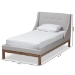 Baxton Studio Louvain Modern and Contemporary Greyish Beige Fabric Upholstered Walnut-Finished Twin Sized Platform Bed - BBT6696-Greyish Beige-Twin