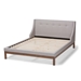 Baxton Studio Louvain Modern and Contemporary Greyish Beige Fabric Upholstered Walnut-Finished Queen Sized Platform Bed - BBT6696-Greyish Beige-Queen