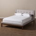 Baxton Studio Louvain Modern and Contemporary Greyish Beige Fabric Upholstered Walnut-Finished Full Sized Platform Bed - BBT6696-Greyish Beige-Full