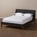 Baxton Studio Louvain Modern and Contemporary Dark Grey Fabric Upholstered Walnut-Finished Full Sized Platform Bed - BBT6696-Dark Grey-Full
