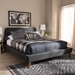 Baxton Studio Sinclaire Modern and Contemporary Dark Grey Fabric Upholstered Walnut-Finished Queen Sized Platform Bed - BBT6661A1-Dark Grey-Queen