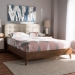 Baxton Studio Alinia Mid-century Retro Modern Light Beige Fabric Upholstered Walnut Wood King Size Platform Bed - BBT6729-Light Beige-King