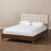 Baxton Studio Alinia Mid-century Retro Modern Light Beige Fabric Upholstered Walnut Wood King Size Platform Bed - BBT6729-Light Beige-King