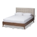 Baxton Studio Alinia Mid-century Retro Modern Light Beige Fabric Upholstered Walnut Wood King Size Platform Bed - BBT6729-Light Beige-King