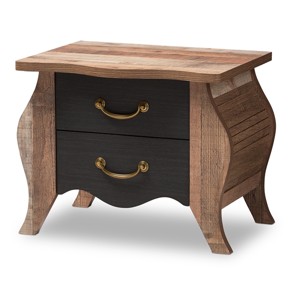 Baxton Studio Romilly Country Cottage Farmhouse Black and Oak-Finished Wood 2-Drawer Nightstand