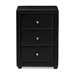 Baxton Studio Tessa Modern and Contemporary Black Faux Leather Upholstered 3-Drawer Nightstand - BBT3138-Black-NS