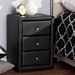 Baxton Studio Tessa Modern and Contemporary Black Faux Leather Upholstered 3-Drawer Nightstand - BBT3138-Black-NS