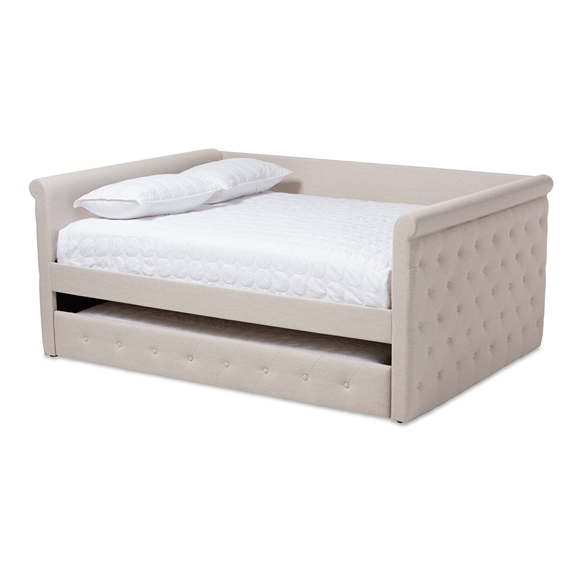 Baxton Studio Alena Modern and Contemporary Light Beige Fabric Upholstered Full Size Daybed with Trundle