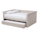 Baxton Studio Alena Modern and Contemporary Light Beige Fabric Upholstered Queen Size Daybed with Trundle - CF8825-Light Beige-Daybed-Q/T
