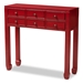 Baxton Studio Pomme Classic and Antique Red Finished Wood Bronze Finished Accents 6-Drawer Console Table