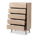 Baxton Studio Miren Mid-Century Modern Light Oak and Dark Grey 5-Drawer Chest - SECOD5014-Hana Oak/Dark Grey-5DW-Chest