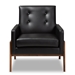 Baxton Studio Perris Mid-Century Modern Black Faux Leather Upholstered Walnut Wood Lounge Chair - BBT8042-Black-CC