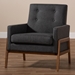 Baxton Studio Perris Mid-Century Modern Dark Grey Fabric Upholstered Walnut Wood Lounge Chair - BBT8042-Dark Grey-CC