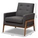 Baxton Studio Perris Mid-Century Modern Dark Grey Fabric Upholstered Walnut Wood Lounge Chair - BBT8042-Dark Grey-CC