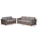 Baxton Studio Sava Mid-Century Modern Grey Fabric Upholstered Walnut Wood 2-Piece Living Room Set - BBT8037-Grey-2PC-Set