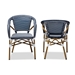 Baxton Studio Eliane Classic French Indoor and Outdoor Navy and White Bamboo Style Stackable Bistro Dining Chair Set of 2 - WA-4267-Navy/White-DC