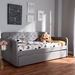 Baxton Studio Camelia Modern and Contemporary Grey Fabric Upholstered Button-Tufted Twin Size Sofa Daybed with Roll-Out Trundle Guest Bed - Camelia-Light Grey-Daybed
