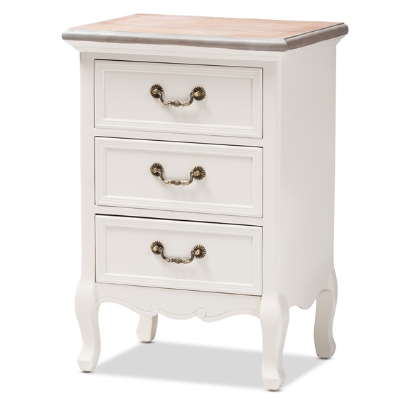 Baxton Studio Capucine Antique French Country Cottage Two Tone Natural Whitewashed Oak and White Finished Wood 3-Drawer End Table