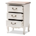 Baxton Studio Capucine Antique French Country Cottage Two Tone Natural Whitewashed Oak and White Finished Wood 3-Drawer End Table - JY17B092-White-ET