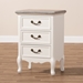 Baxton Studio Capucine Antique French Country Cottage Two Tone Natural Whitewashed Oak and White Finished Wood 3-Drawer End Table - JY17B092-White-ET