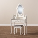 Baxton Studio Veronique Traditional French Provincial White Finished Wood 2-Piece Vanity Table with Mirror and Ottoman - WF18-White-Vanity
