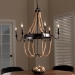 Baxton Studio Cassia Vintage Industrial Antique Style Hemp and Dark Bronze Metal 6 Light Chandelier - EVEN1015