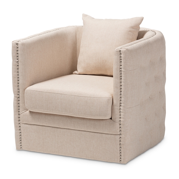 Baxton Studio Micah Modern and Contemporary Beige Fabric Upholstered Tufted Swivel Chair