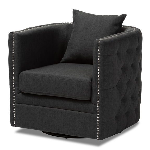 Baxton Studio Micah Modern and Contemporary Grey Fabric Upholstered Tufted Swivel Chair