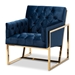 Baxton Studio Milano Modern and Contemporary Navy Velvet Fabric Upholstered Gold Finished Lounge Chair