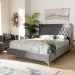 Baxton Studio Valery Modern and Contemporary Dark Gray Velvet Fabric Upholstered Queen Size Platform Bed with Gold-Finished Legs - BBT6740-Dark Grey-Queen