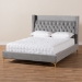 Baxton Studio Valery Modern and Contemporary Dark Gray Velvet Fabric Upholstered Queen Size Platform Bed with Gold-Finished Legs - BBT6740-Dark Grey-Queen
