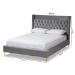 Baxton Studio Valery Modern and Contemporary Dark Gray Velvet Fabric Upholstered Queen Size Platform Bed with Gold-Finished Legs - BBT6740-Dark Grey-Queen