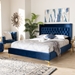 Baxton Studio Valery Modern and Contemporary Navy Blue Velvet Fabric Upholstered King Size Platform Bed with Gold-Finished Legs - BBT6740-Navy Blue-King