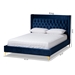 Baxton Studio Valery Modern and Contemporary Navy Blue Velvet Fabric Upholstered Queen Size Platform Bed with Gold-Finished Legs - BBT6740-Navy Blue-Queen