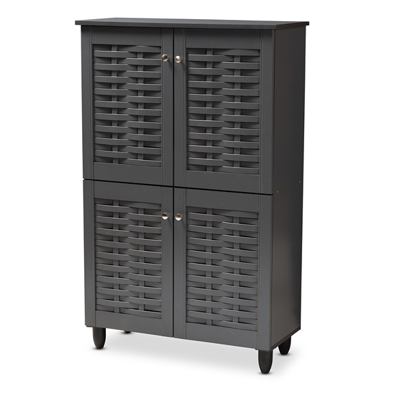 Baxton Studio Winda Modern and Contemporary Dark Gray 4-Door Wooden Entryway Shoe Storage Cabinet
