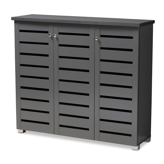 Baxton Studio Adalwin Modern and Contemporary Dark Gray 3-Door Wooden Entryway Shoe Storage Cabinet