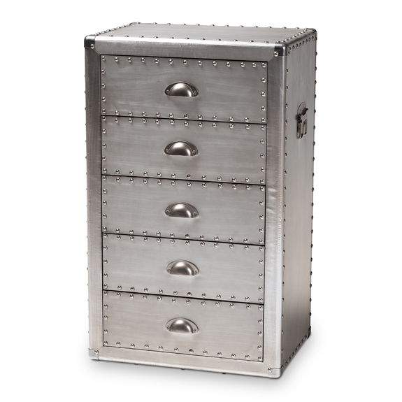 Baxton Studio Davet French Industrial Silver Metal 5-Drawer Storage Cabinet