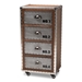 Baxton Studio Avere French Industrial Brown Wood and Silver Metal 4-Drawer Rolling Storage Cabinet