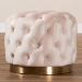 Baxton Studio Valeria Glam Light Beige Velvet Fabric Upholstered Gold-Finished Button Tufted Ottoman - TSFOT030-Light Beige/Gold-Otto