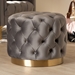 Baxton Studio Valeria Glam Gray Velvet Fabric Upholstered Gold-Finished Button Tufted Ottoman - TSFOT030-Slate Grey/Gold-Otto