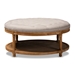 Baxton Studio Ambroise French Provincial Beige Linen Fabric Upholstered and White-Washed Oak Wood Button-Tufted Cocktail Ottoman with Shelf - TSF7731-Beige/Natural Oak-Otto