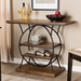 Baxton Studio Lavelle Vintage Rustic Industrial Style Walnut Brown Wood and Dark Bronze-Finished Metal Circular Console Table - YLX-9066