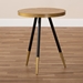 Baxton Studio Lauro Modern and Contemporary Round Walnut Wood and Metal End Table with Two-Tone Black and Gold Legs - RS410-W-ET