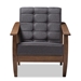 Baxton Studio Larsen Mid-Century Modern Gray Fabric Upholstered Walnut Wood Lounge Chair - SW5506-Grey/Walnut-CC