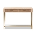Baxton Studio Lafoy Modern and Contemporary Natural Brown Finished Wood and Gold Finished 2-Drawer Console Table - FJ2A034-Light Brown-Console