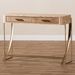Baxton Studio Lafoy Modern and Contemporary Natural Brown Finished Wood and Gold Finished 2-Drawer Console Table - FJ2A034-Light Brown-Console